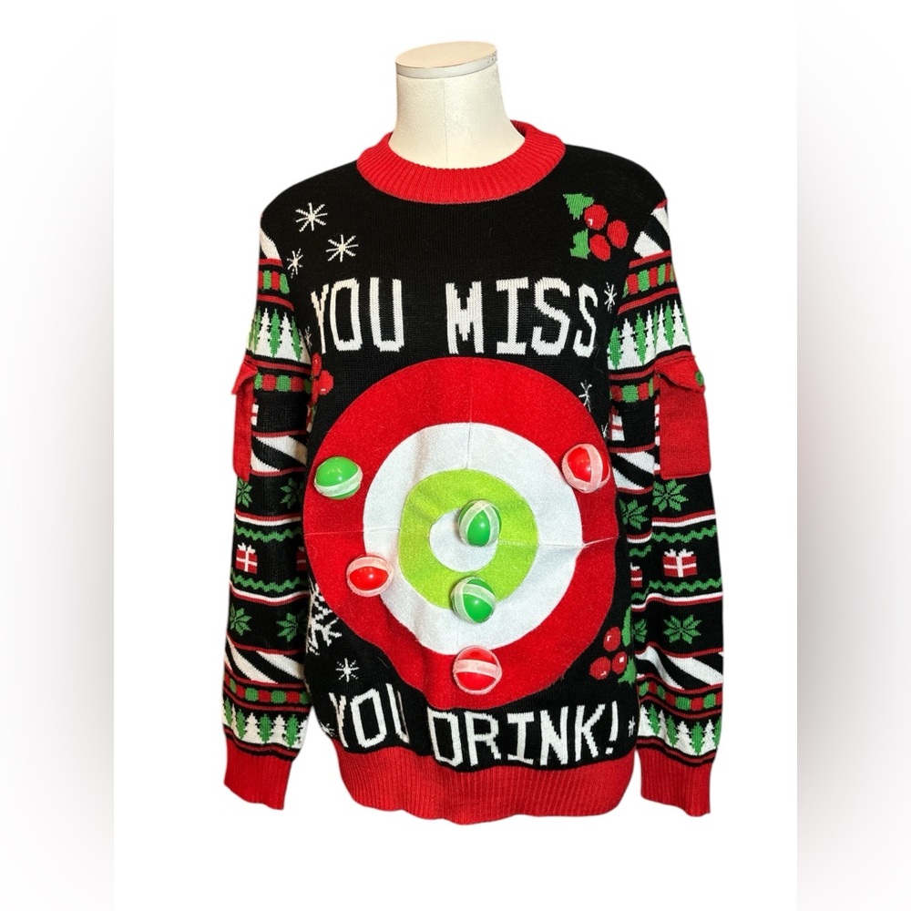 Tipsy Elves Ugly Christmas Sweater Bullseye Drinking - size medium